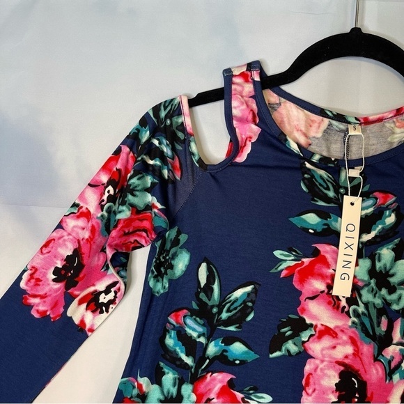 QIXING Women's Off The Shoulder Loose Tank Dress floral Swing Sundress SIZE S - Picture 5 of 10